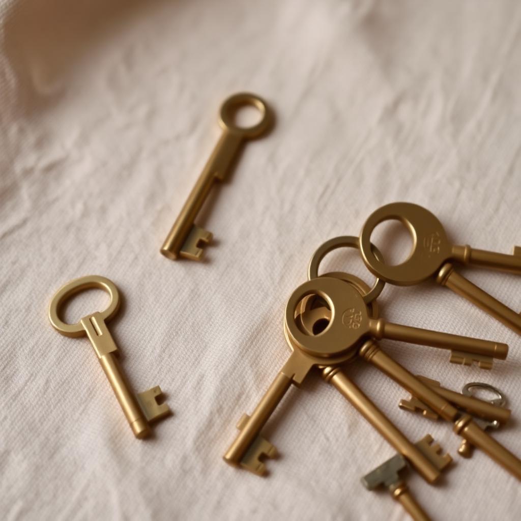 Brass keys on linen