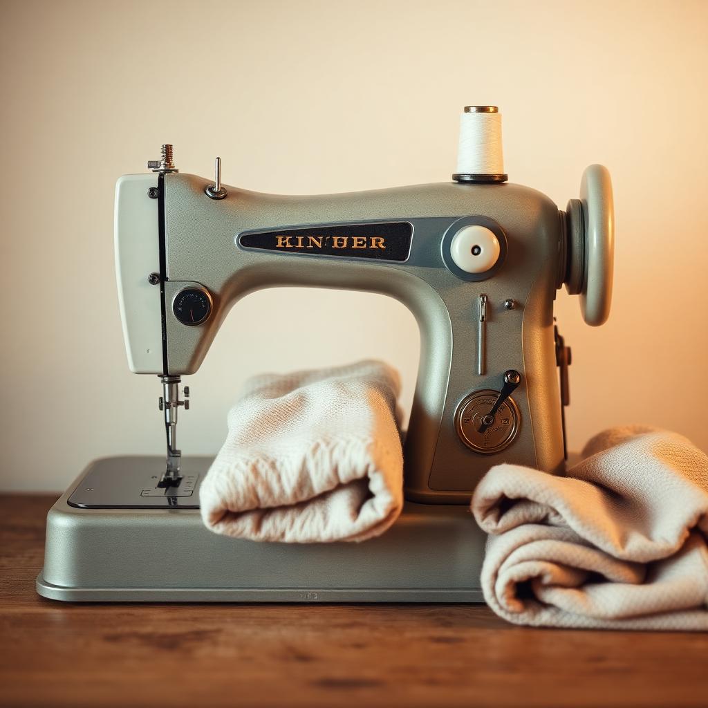 Vintage sewing machine with fabric